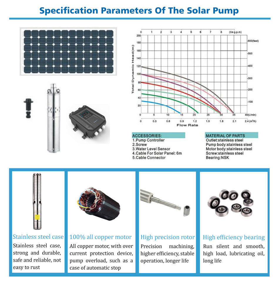 DC 48V Solar Water Pump Input Power 120W Head 16m Flow 1.8t/H