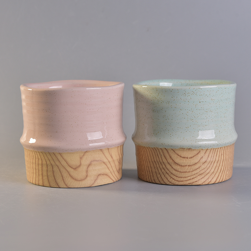 Ceramic Candle Holders with Wood Water Finishing Bottom