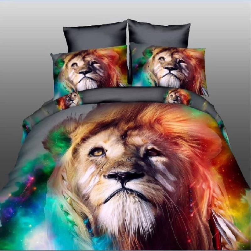 Cheap Animal Printed Cotton Bedding Set Various Designs (tiger, lion)