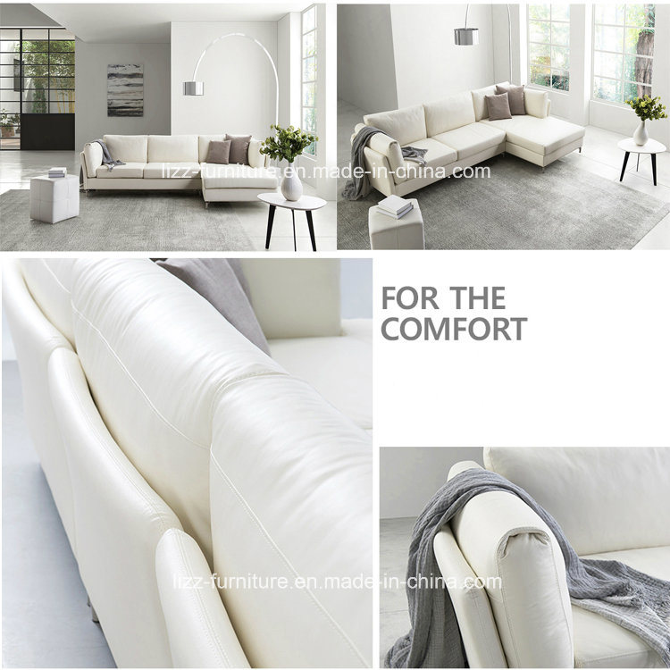 White Color Modern L Shape Leather Soft Sofa Bed