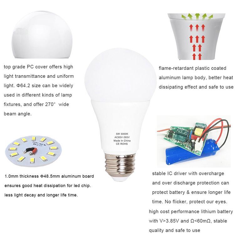 Energy Saving E27 9W Rechargeable Emergency LED Light Bulb