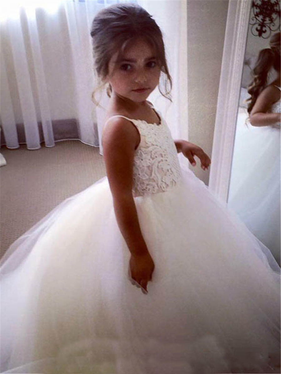 Customize Spaghetti Strap Princess Ball Gown Flower Girl Dress