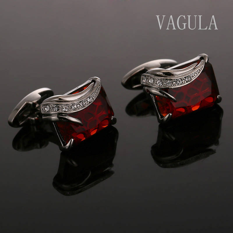 VAGULA Plated Silver Red Crystal Gemelos Cuff Links 162