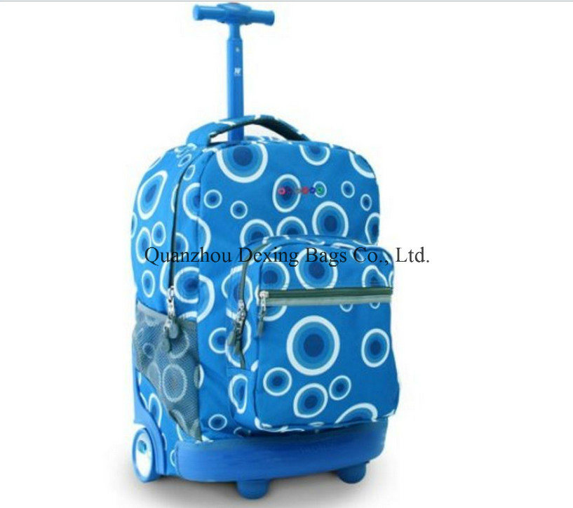 School Blue Wheeled Backpack, Rolling Laptop Bag Travel Bookbag Shoulder Trolley