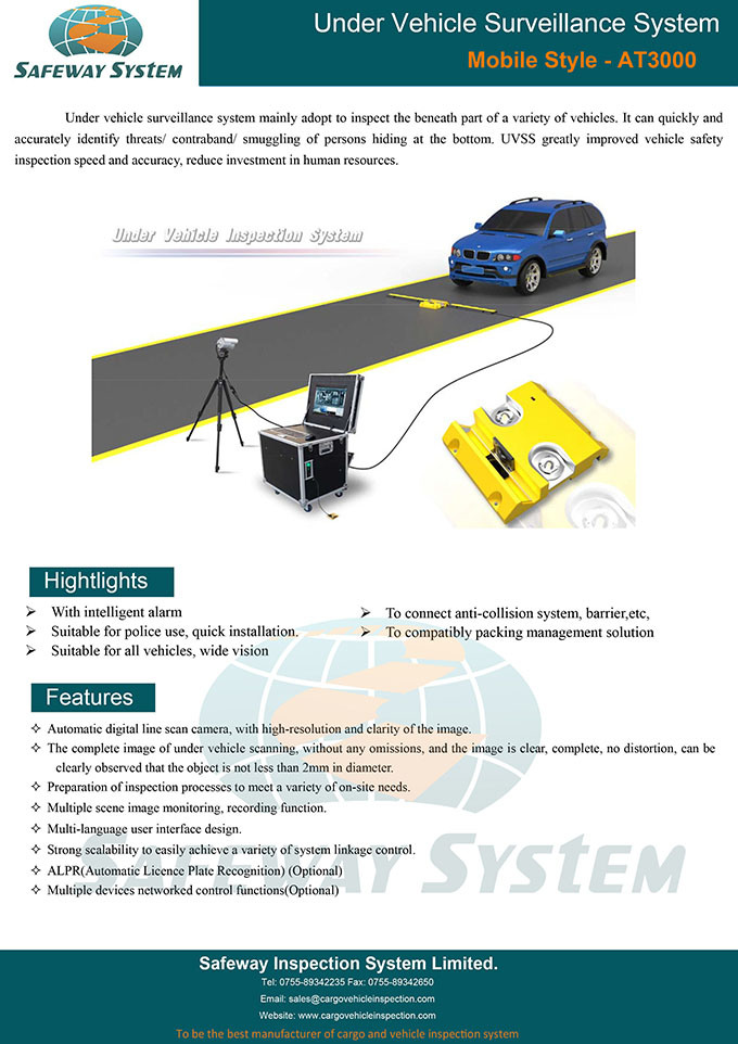 Under Vehicle Scanner Automatic Car Bottom Safety Inspection/Surveillance System At3000