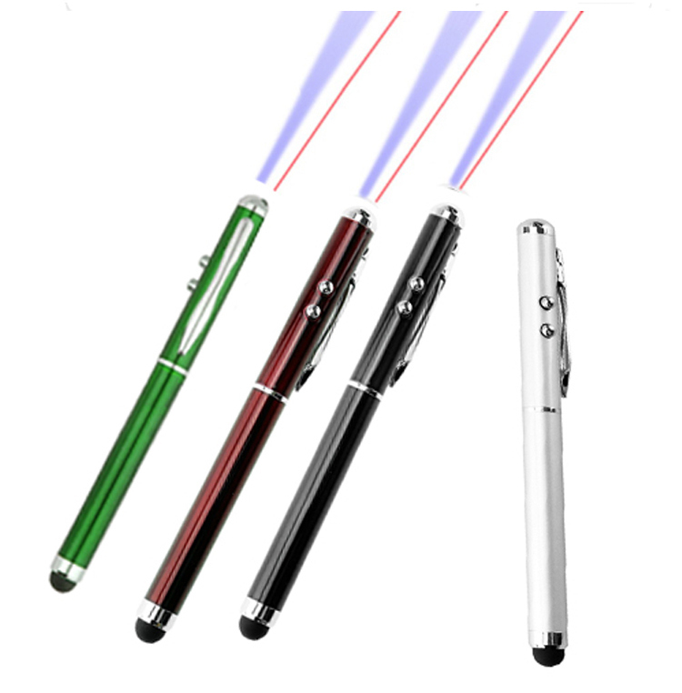 Hot Sale 4 in 1 Metal Laser Pointer Pen LED Torch Touch Screen Stylus Ball Pen 1 Color Logo Free Printing