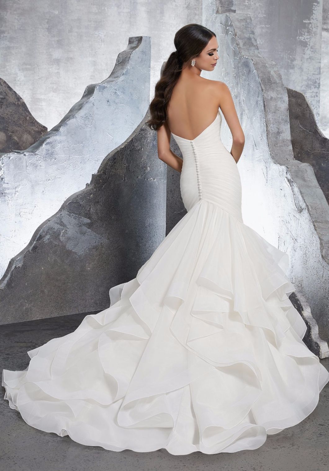 Hot Sale Strapless Organza Mermaid Bridal Women Ladies Wedding Dress (5604)