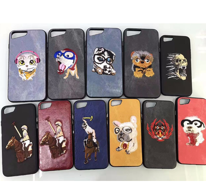 Fashion Beauty Animal Cat Dog Cartoon Embroidery Phone Case for iPhone X