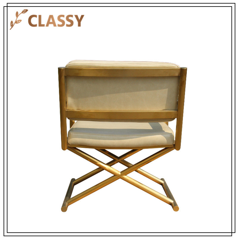 Cream Leather Top Gold Stainless Steel Cross Model Base Armchair