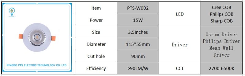 IP65 15W COB LED Ceiling Lamp Dimmable LED Downlight