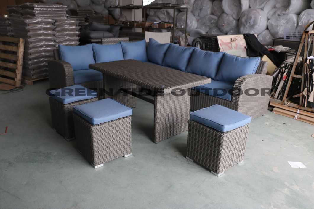 Outdoor Rattan Leisure Dining Table Lounge Corner Sofa Set 6PCS