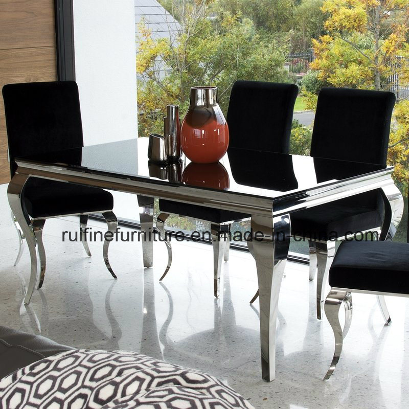 Stainless Steel Black Velvet Fabric Louis Dining Chair