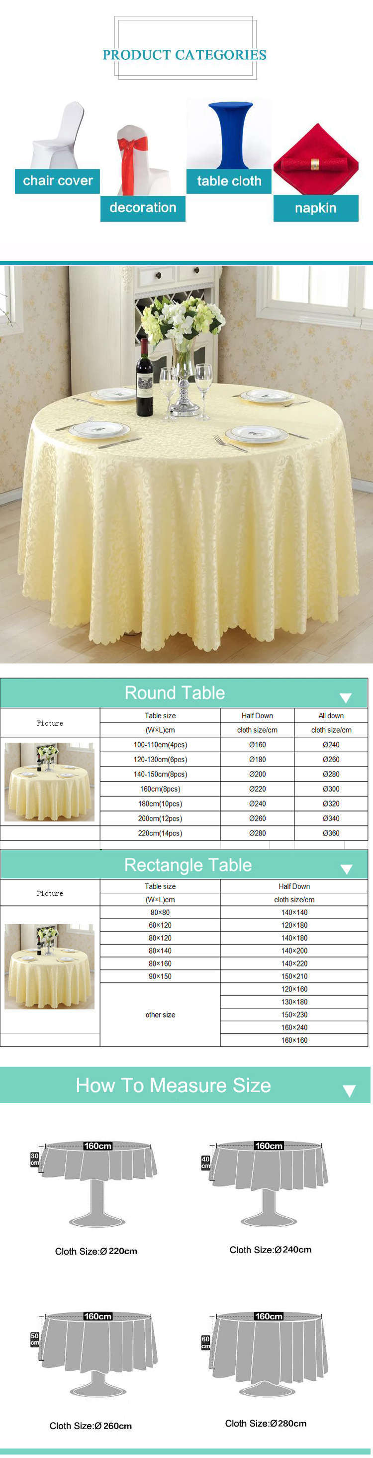 Yrf Factory Price High Quality Decorative Dining Round Jacquard Table Cloth