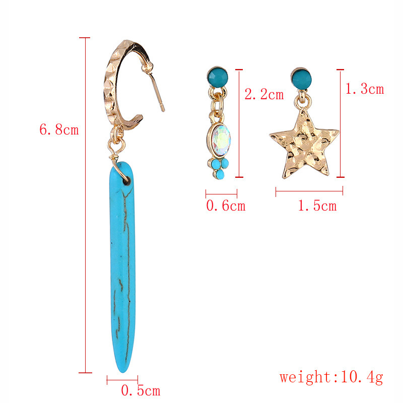 Simple Design Star Turquoise Beads Diamond Stud Earrings in Women Jewelry