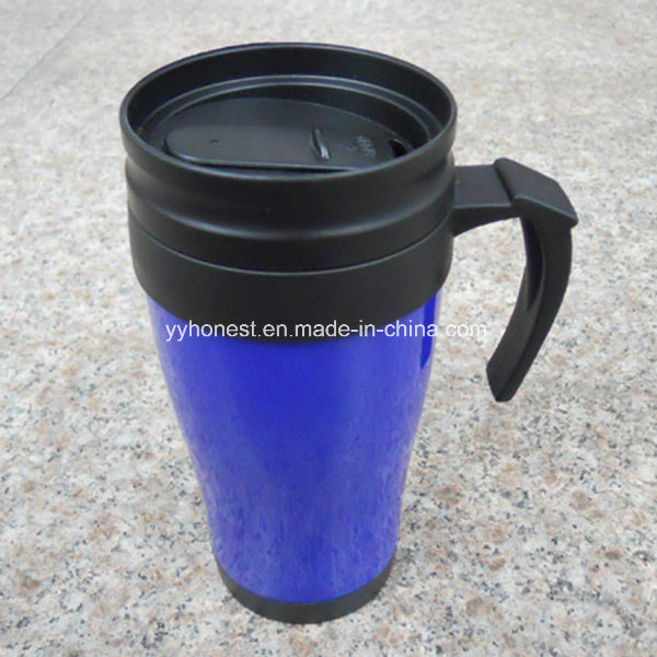 Double Wall Food Grade Plastic PP Coffee Travel Mug with Handle