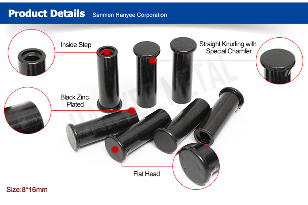 Accept OEM Black Zinc Plated Chamfer End Flat Head Rivet