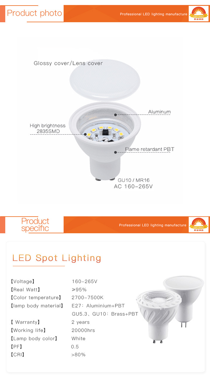 3W 5W 7W LED Spotlight Lighting MR16 Gu5.3 GU10 Bulb Warm for Home Using