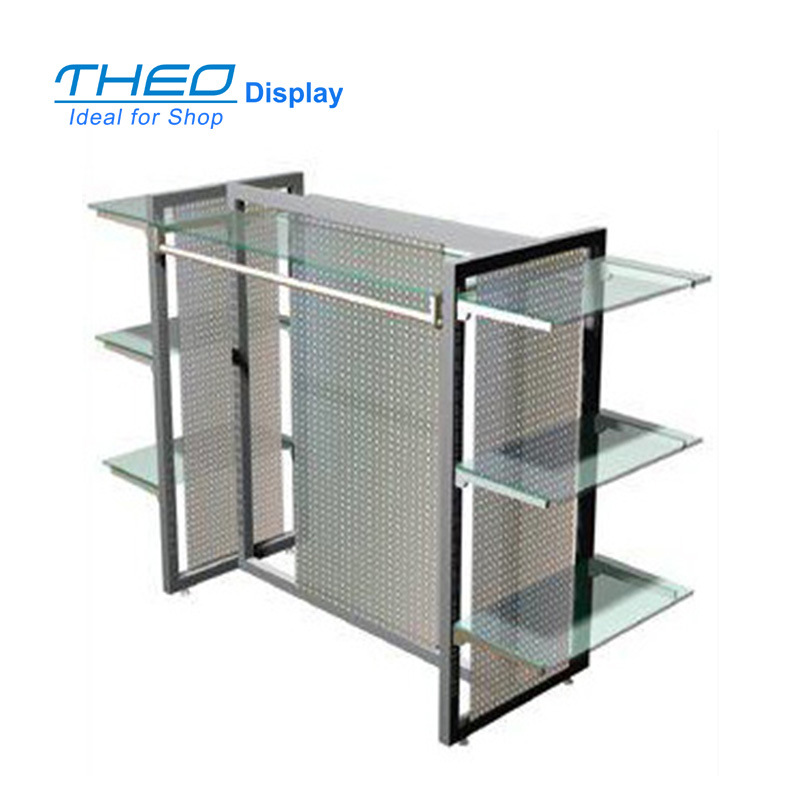 Firm Two Sides Glass Layer Metal Clothes Display Cabinet