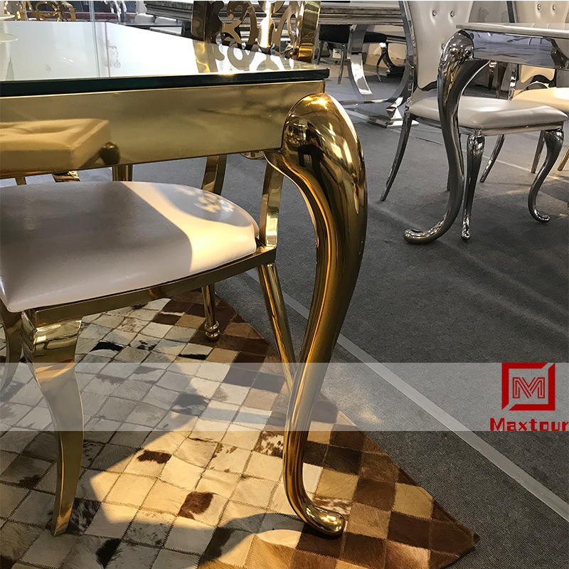 Luxury Mirror Glass Top Dining Table Stainless Steel