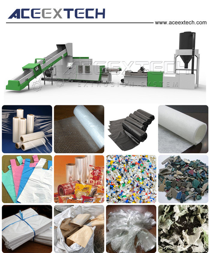 Plastic LDPE/PE/BOPP Film Granulating & PP Woven Bag Pelletizing & HDPE Flakes Recycling Granules Pellet Making Machine