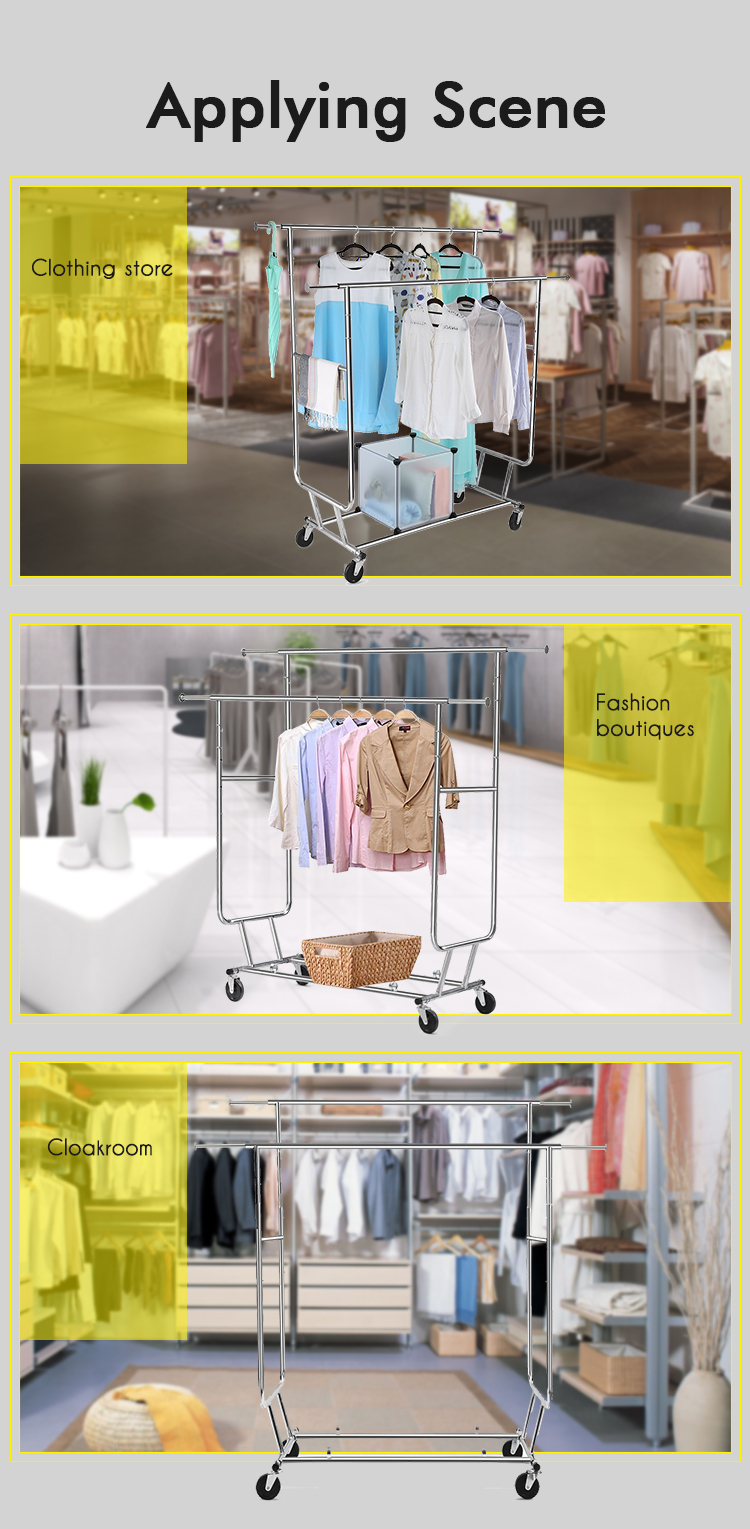 Double Sided Adjustable Collapsible Chromed Garment Rack