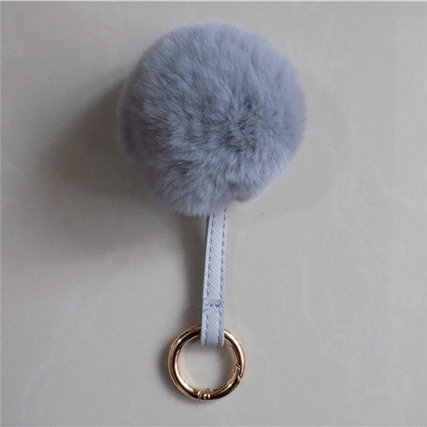 Beautiful Plush Car Key Pendant Real Rabbit Fur Ball Poms