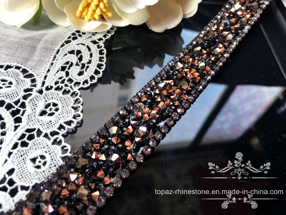 Glass Crystal Applique Tape Hotfix Rhinestone Chain for Clothing (TS-052)