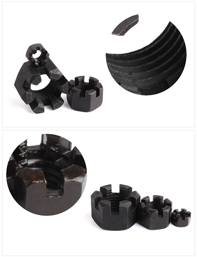 DIN 935 Grade 8 Black Steel Slotted Hexagon Nut