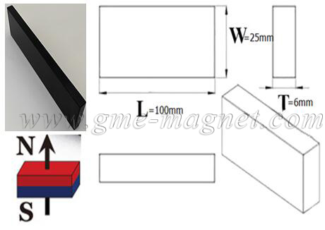 N40uh F100X25X6mm Neodymium Block Magnets Black Epoxy Coated Magnets