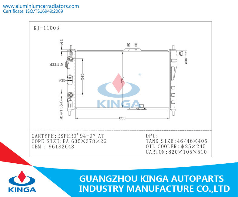 Auto Engine Cooling Radiator Daewoo Espero OEM 96182648