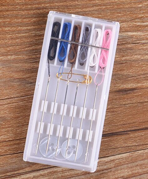 10 Line + 10 Needle+1 Safety Pin + 2 Organic Button+1 Safety Scissors with Plasric Box Sewing Set
