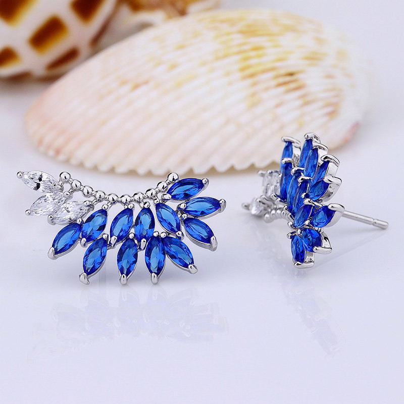 Blue Gemstone Fancy Design Lady Statement Brass Earring