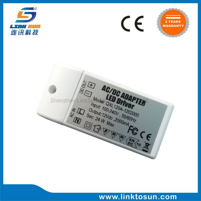 Constant Current 24W 12V 2A LED Power Supply with Ce FCC RoHS