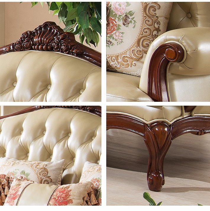 Rui Fu Xiang N284 High Elasticity Solid Wood Beige Sofa for Big House