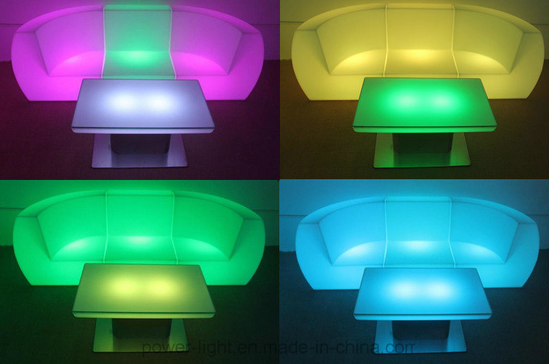 LED Furniture Colorful LED Square Coffee Table with Stainless Steel Base Side Table