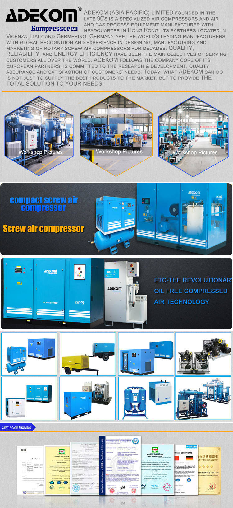 Non-Lubricated Industrial Screw Electric Oil Free Air Compressor (KE90-13ET)