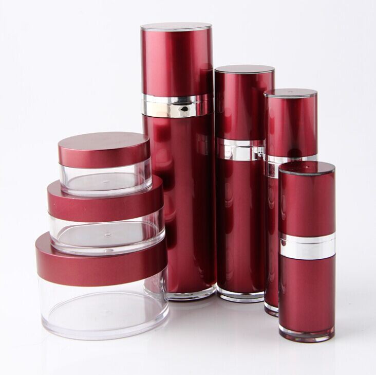 Red Set3 PP Acrylic Cream Jar Airless Lotion Bottle for Cosmetic Packaging (PPC-CPS-014)