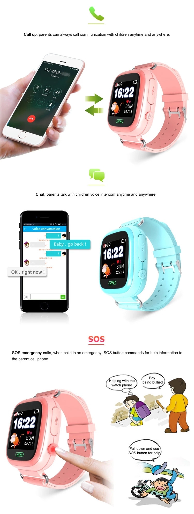 1.3' Colorful Screen GPS Tracker Watch with IP67 Waterproof D15s