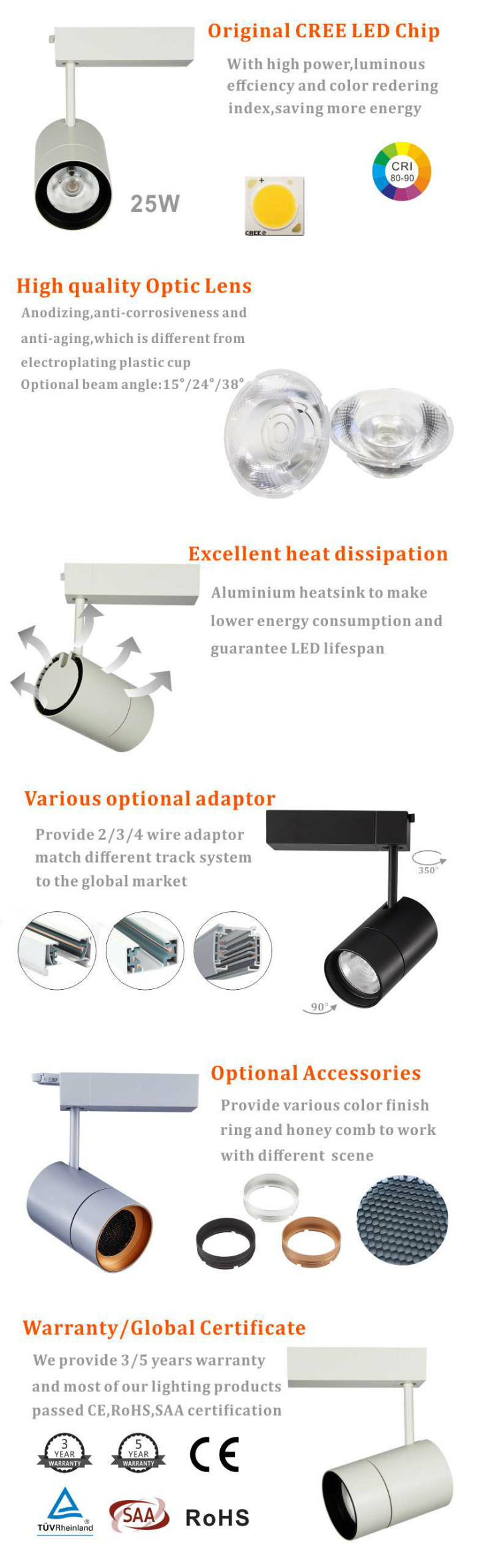 15W 25W 30W Dimmable Ce SAA RoHS LED Track Light