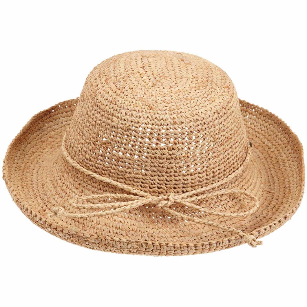 Crushable Summer Beach Crocheted Packable Straw Hat Raffia for Women