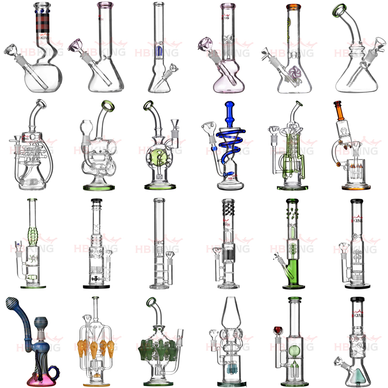 Hbking New Arrival 420 Glass Water Pipes Wholesale Price Glass Bubbler Tobacco Waterpipes Recycler Beaker Base Glass Smoking Pipes Copper Plating Glass Pipes