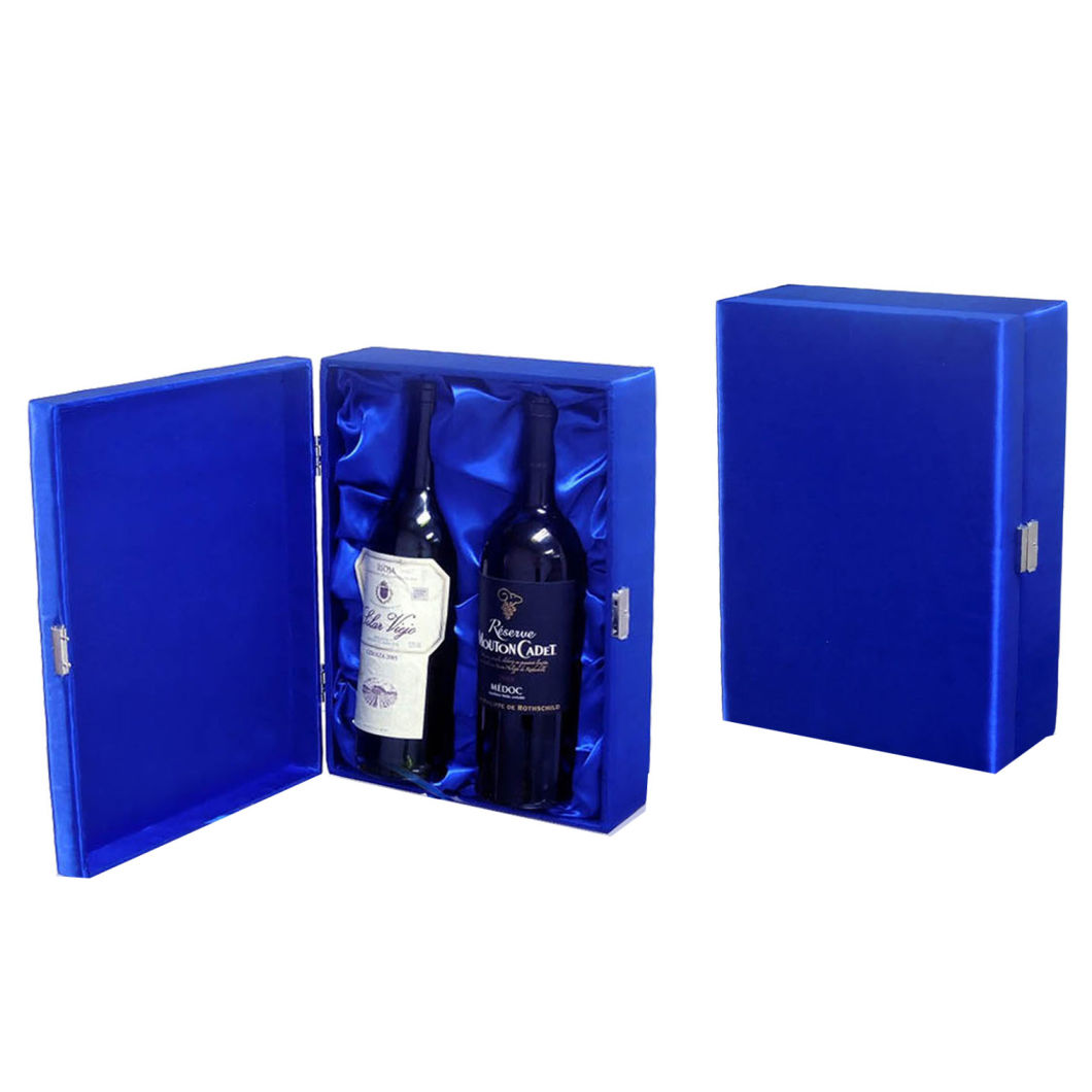 High-End Dark Blue 2-Bottle Satin Wine Box (5892)