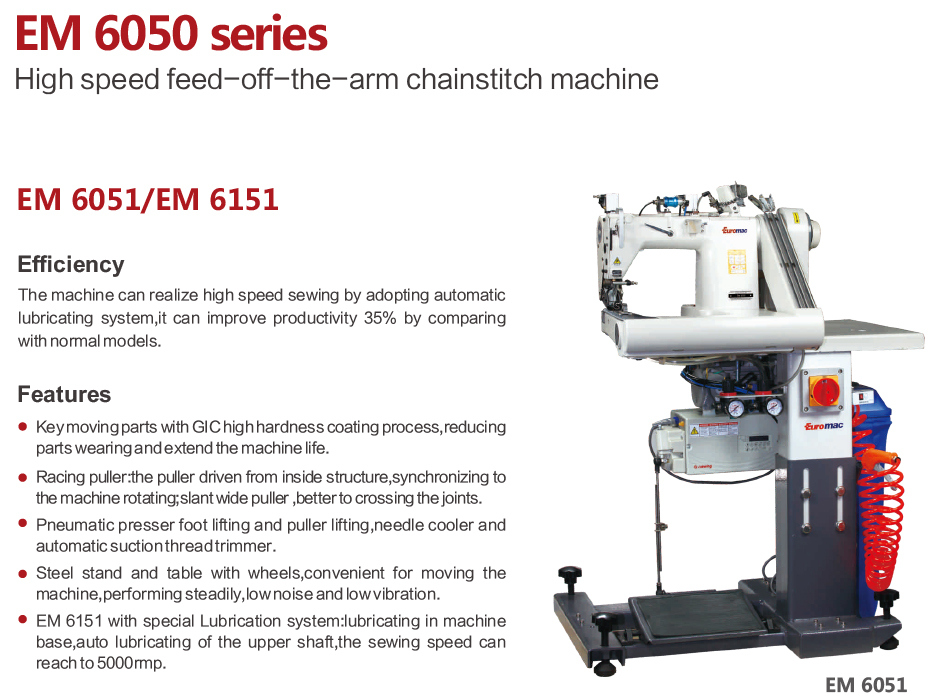 Em-6050 Series; Automatic Speed Feed-off-The-Arm Chainstitch Machine Sewing Machine