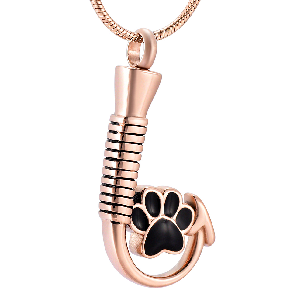 Stainless Steel Fishhook Pet Paw Memorial Cremation Urn Pendant Necklace