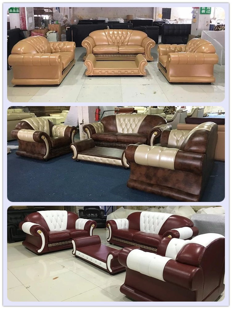 Home Furniture Chesterfield Genuine Italian Leather Tufted Sofa