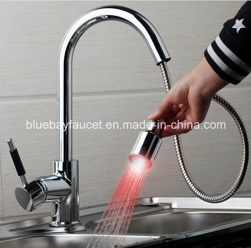 Pull out Chrome Brass Color Changing Water Powered LED Retractable Kitchen Taps Mixer