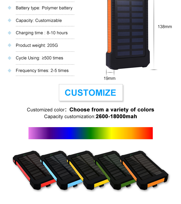 Flashligh Ipx6 Waterproof Solar 10000mAh Solar Power Bank (NP-004)