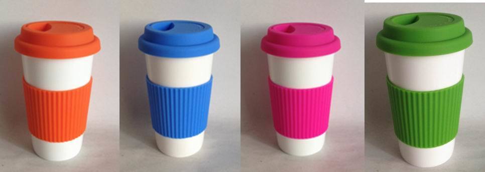 Customized Ceramic Porcelain Leak Proof Travel Cup with Silicon Lid and Sleeve