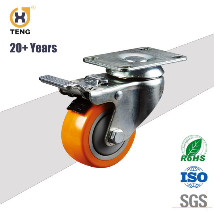 3 Inch Swivel Plate PU Caster with Total Brake