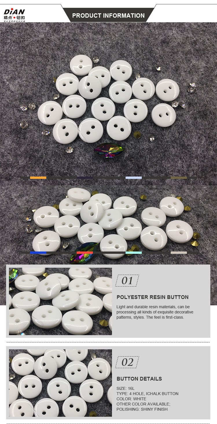 Colorful Polyester Button Chalk White Button with 2 Hole 10mm Shirt Button Manufacturer